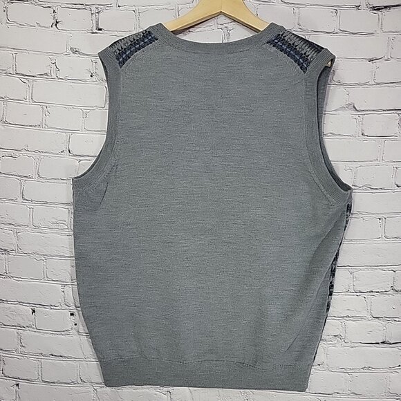Nordstrom Sweater Vest Mens XL 100% Merino Wool Gray Striped Academia Prep - Picture 5 of 8